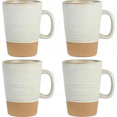 Gibson Elite Dreamweaver 4 Piece 17 Ounce Round Earthenware Mug Set in Sand Crea