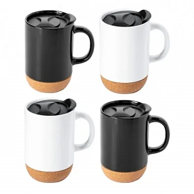 Gibson Home Modani 4 Piece 16.5 Ounce Stoneware Travel Mug Set with Lid and Cork