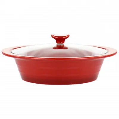 Crockpot Appleton 2 Quart Oval Stoneware Casserole Dish in Red with Glass Lid