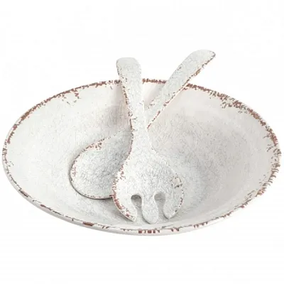 Laurie Gates Mauna 3 Piece Melamine Serving Bowl Set in White with Serving Utens