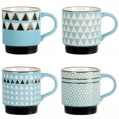 Mr. Coffee Prime Valley 4 Piece 15 Ounce Stackable Coffee Mug Set in Assorted De