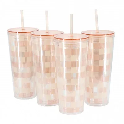 Mr. Coffee Modern Euphoria 4 Piece 23 Ounce Plastic Tumbler with Straw and Lid S