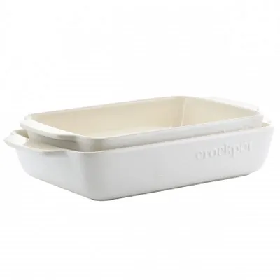 Crockpot Artisan 2.5 Quart and 3.5 Quart Rectangular Stoneware Bake Pan Set in C