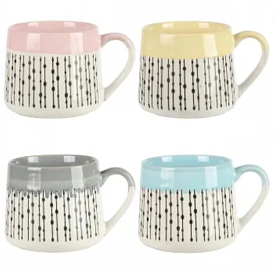 Gibson Home Morning Mist 4 Piece 15 Ounce Stoneware Belly Mug Set in Assorted Co