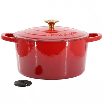 Crockpot Artisan 6 Quart Enameled Cast Iron Dutch Oven in Gradient Red with Gold