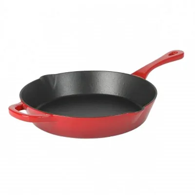 Crock-Pot Artisan 10 Inch Enameled Cast Iron Round Skillet in Gradient Red