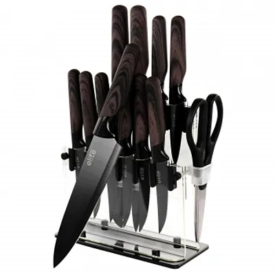 Soho Lounge 13 Piece Cutlery Set with Acrylic Knife Stand in Brown