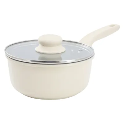 Gibson Home Barnsdall 2 Quart Ceramic Nonstick Aluminum Saucepan in Ivory with L