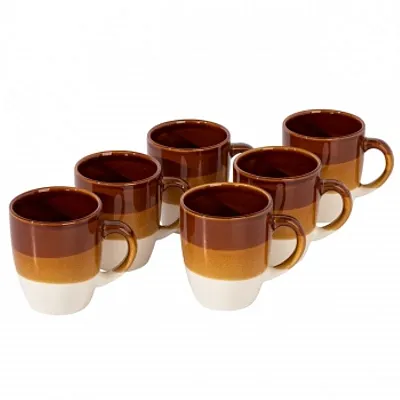 Gibson Home Yellowstone 6 Piece 12 Ounce Stoneware Mug Set in Brown and White