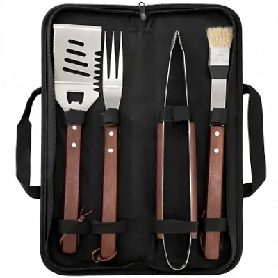 Gibson Home Barbecue Basics 5 Piece Stainless Steel BBQ Tool Set with Wood Handl