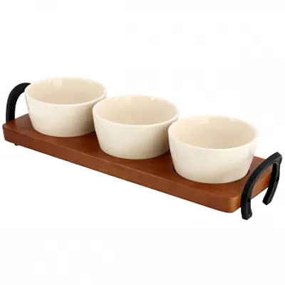 Wanda June Home 4 Piece 15 Inch Bamboo Tray and Condiment Server Set in Golden B