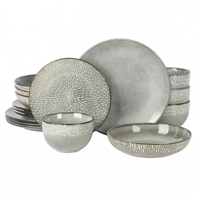 Gibson Elite Matisse 16 Piece Stoneware Dinnerware Set in Grey with Reactive Gla