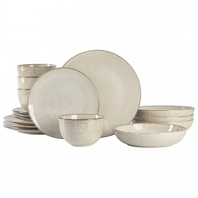 Gibson Elite Matisse 16 Piece Stoneware Dinnerware Set in Cream with Reactive Gl