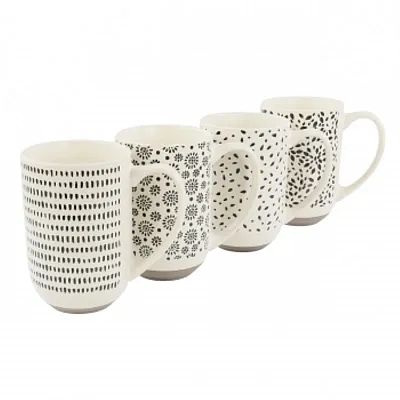 Mr. Coffee Dutton Springs 4 Piece 19 Ounce Stoneware Assorted Designs Mug Set in