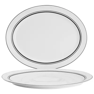 Sur La Table 2 Piece 14 Inch Ceramic Oval Serving Platter in White with Black Ba