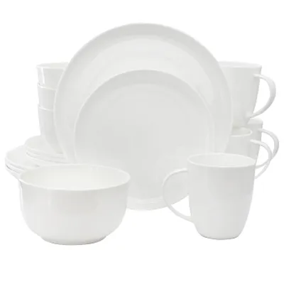 Meritage Rimmed Coupe 16 Piece Round Bone China Dinnerware Set in White