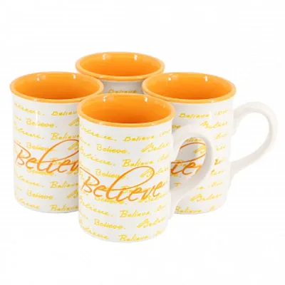 Gibson Home Inspirational Words Believe 4 Piece 16 Ounce Stoneware Mug Set in Or