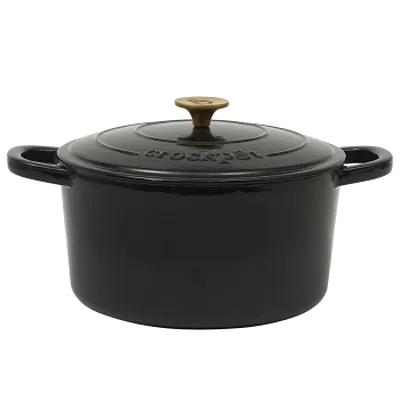 Crock Pot Artisan 7 Quart Round Enameled Cast Iron Dutch Oven in Black with Gold