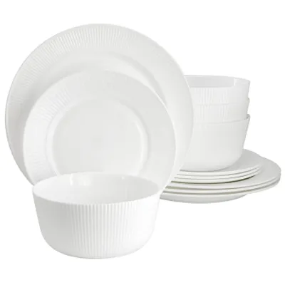 Ultra by Gibson Swanton Stripe 12 Piece Break-Resistant Opal Glass Dinnerware Se