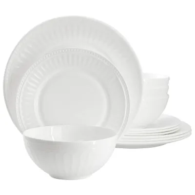 Ultra by Gibson Swanton Arch 12 Piece Break-Resistant Opal Glass Dinnerware Set