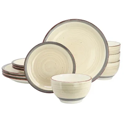 Gibson Home Holcomb 12 Piece Ceramic Dinnerware Set in Beige