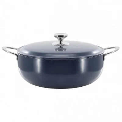 Oster Cartagena 9.3 Quart Nonstick Aluminum Caldero with Lid in Dark Blue