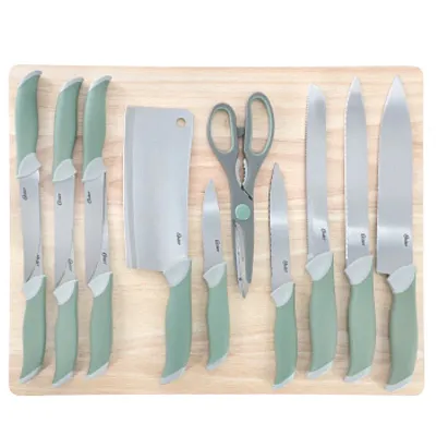 Oster Linbergh 14 Piece Stainless Steel Cutlery and Cutting Board Set in Green w