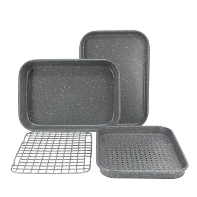 Oster Greystone 4 Piece Nonstick Carbon Steel Toaster Oven Bakeware Set in Speck