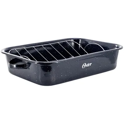 Oster Castillo 17 x 12 Inch Enamel on Steel Baking Pan with Removable Rack in Bl