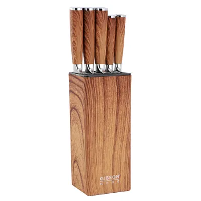 Gibson Home Jacksboro 6 Piece Stainless Steel Cutlery Set with Block in Brown