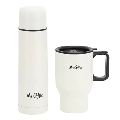 Mr. Coffee Javelin 2 Piece Thermal Bottle and Travel Mug Set in White