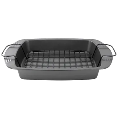 Gibson Home Towerhill 16.7 x 12.7 Inch Nonstick Steel Roaster Pan with Rack