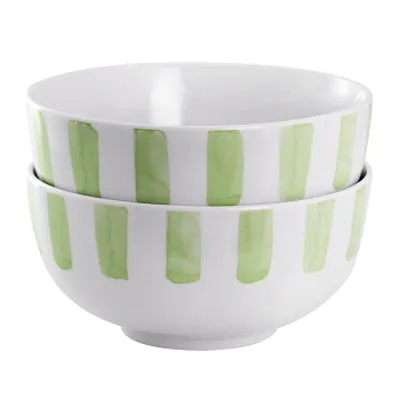 Gibson Home Pacific Waves 2 Piece Fine Ceramic Cereal Bowl Set in Green