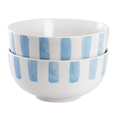 Gibson Home Pacific Waves 2 Piece Fine Ceramic Cereal Bowl Set in Blue