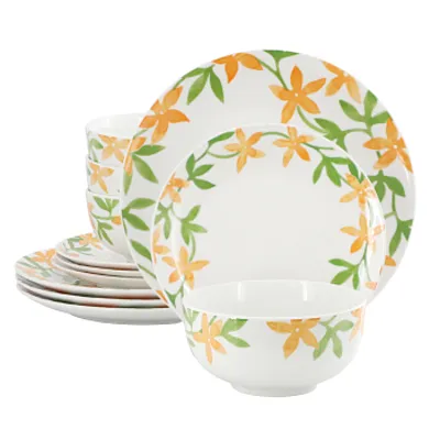 Gibson Home Surrey Hill 12 Piece Round Fine Ceramic Dinnerware Set in White