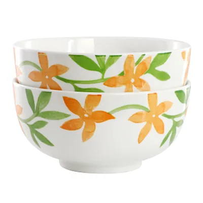 Gibson Home Surrey Hill 2 Piece Fine Ceramic Cereal Bowl Set in Orange Floral