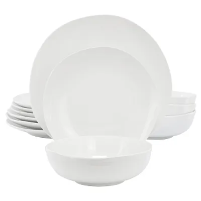 Gibson Home Aspen Drift 12 Piece Organic Round Ceramic Dinnerware Set in White