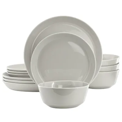 Gibson Elite Sunlit Mist 12 Piece Round Stoneware Dinnerware Set in Gray