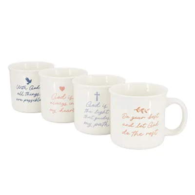 Gibson Home Daily Wisdom 4 Piece Assorted 21 Ounce Stoneware Mug Set in White