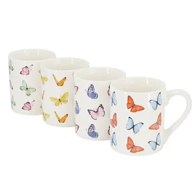 Gibson Home Butterfly Wings 4 Piece 18 Ounce Stoneware Mug Set in White