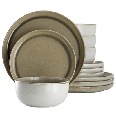 Gibson Home Earnestville 12 Piece Stoneware Dinnerware Set in Beige
