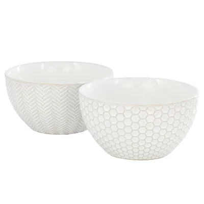 Gibson Elite Earlhart 2 Piece 6 Inch Ribbed Stoneware Cereal Bowl Set in White