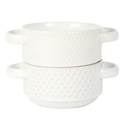 Gibson Elite Earlhart 2 Piece 6 Inch Ribbed Stoneware Soup Bowl Set with Handles