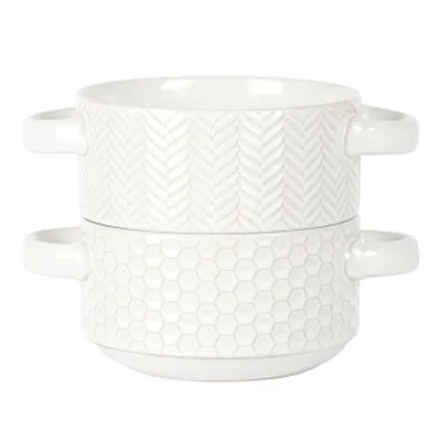 Gibson Elite Earlhart 2 Piece 6 Inch Ribbed Stoneware Soup Bowl Set with Handles
