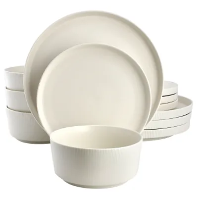 Gibson Home Dempsey Road 12 Piece Stoneware Dinnerware Set in Off-White