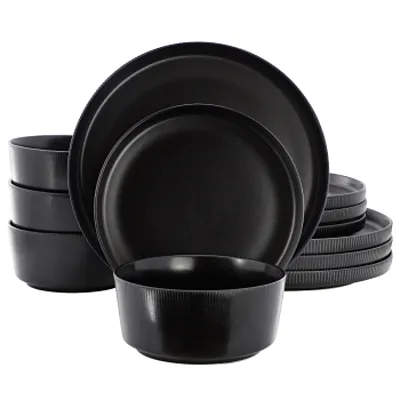 Gibson Home Dempsey Road 12 Piece Stoneware Dinnerware Set in Black