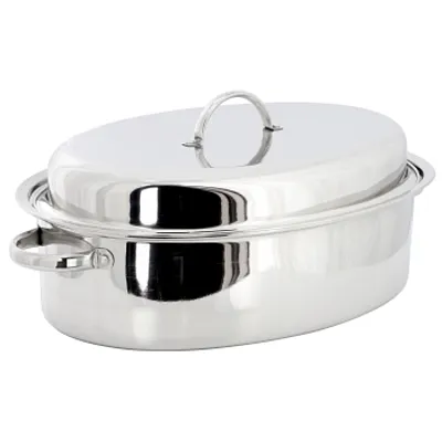 Gibson Home Johnstown 18 Inch Oval Stainless Steel Roaster Pan with Lid