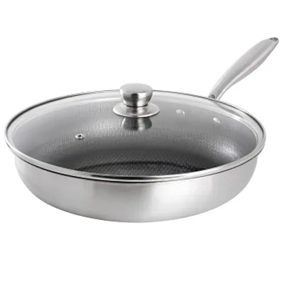 Gibson Home Elsenborn 12in Embossed Interior Stainless Steel Frying Pan with Lid