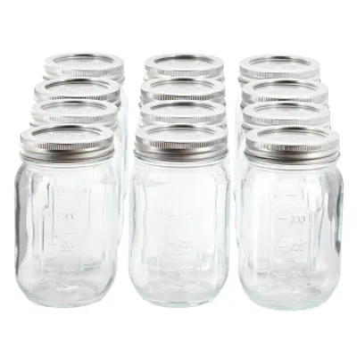 Gibson Home Market Preserves 12 Piece 16 Ounce Glass Canning jars with Lids and