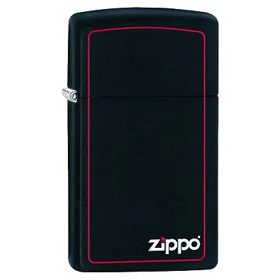 Zippo Windproof Lighter Slim Black Matte W/Zippo Logo & Red Border